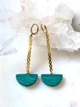 Load image into Gallery viewer, Green Malachite Brass Earrings