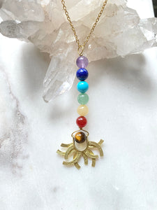 Chakra stones gold necklace