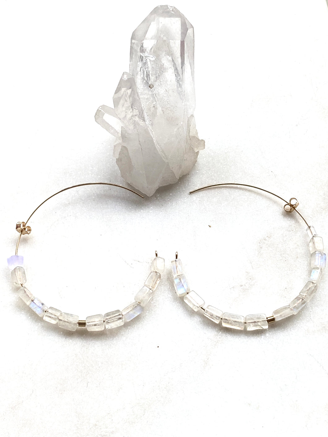 Moonstone Goldfilled Earrings Hoops. with Goldfilled spacers. Hand crafted by Full Moon Designs.
