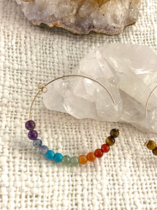 Seven chakras Goldfilled Hoops Earrings. Hand crafted by Full Moon Designs.