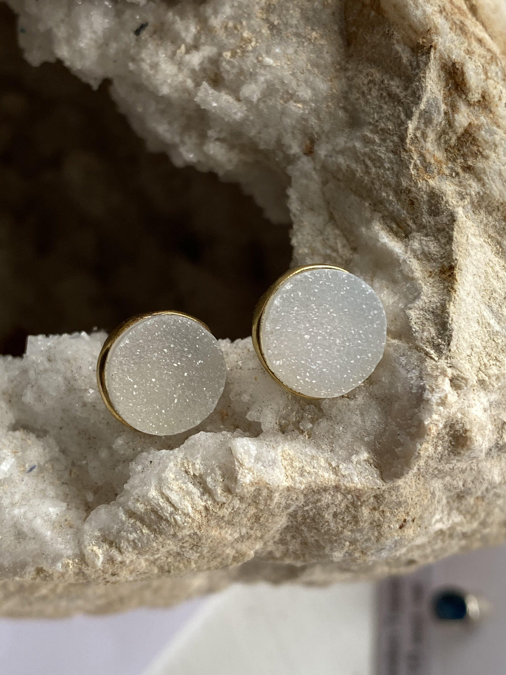 Drusy (White) Gold on Silver Studs - Full Moon Designs