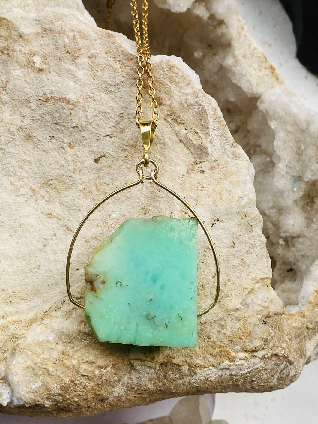 Chrysoprase Gold on Silver Pendant by full moon designs jewellery