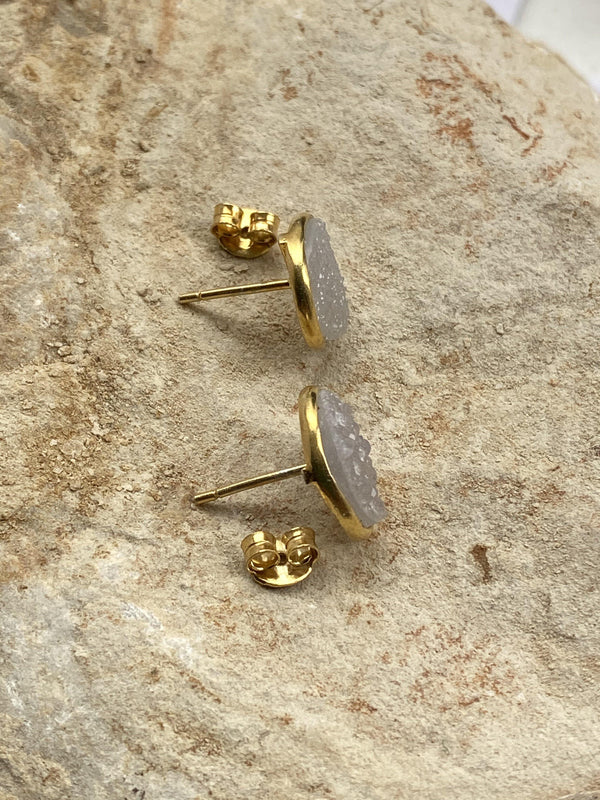 Drusy (Grey) Gold on Silver Studs - Full Moon Designs