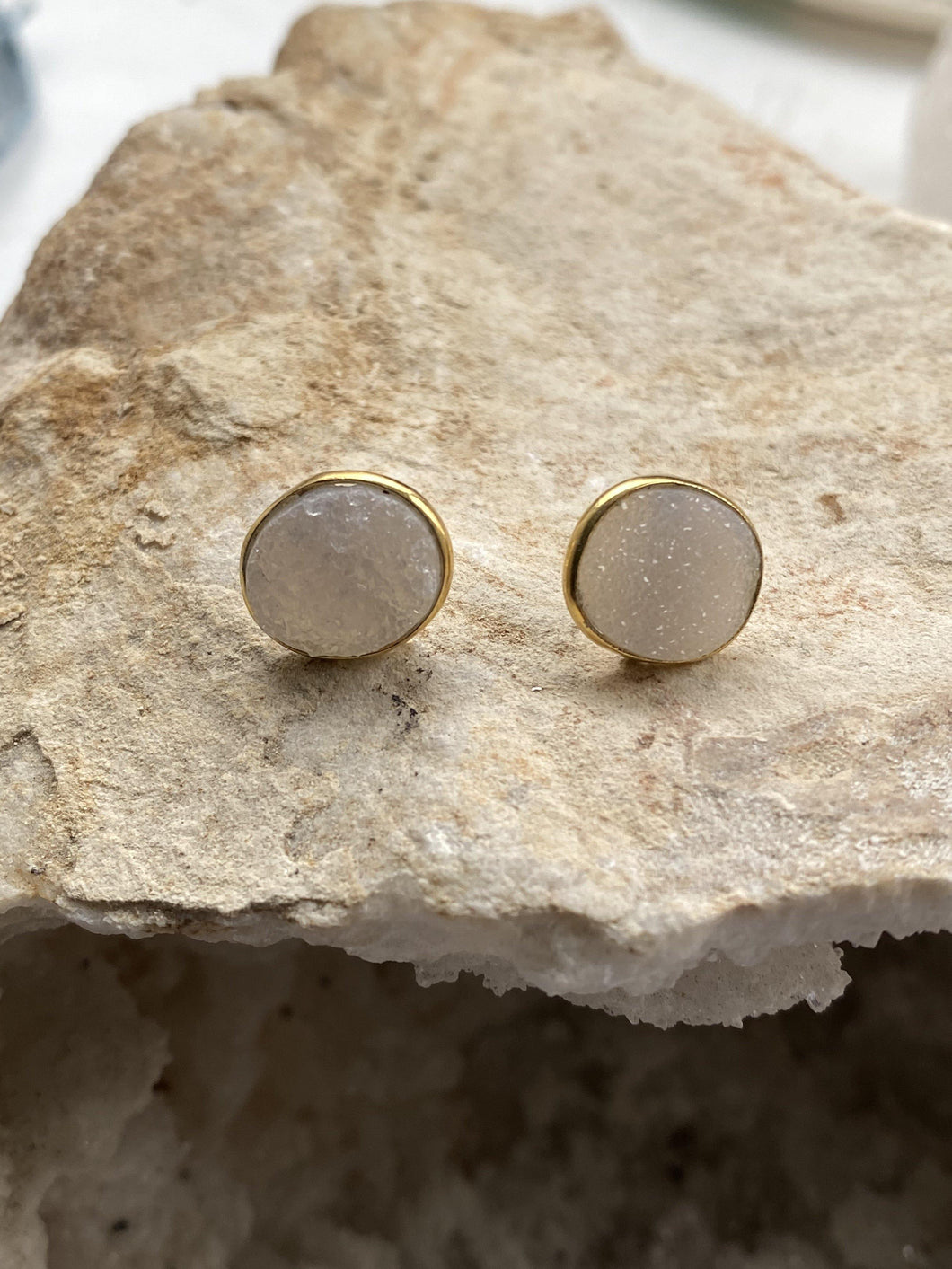 Drusy (Grey) Gold on Silver Studs - Full Moon Designs