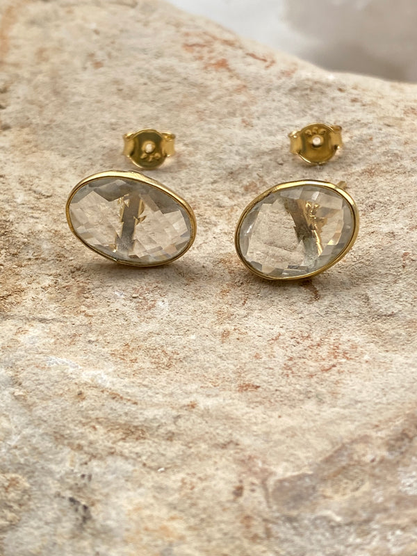 Quartz (Clear) Gold on Silver Studs - Full Moon Designs