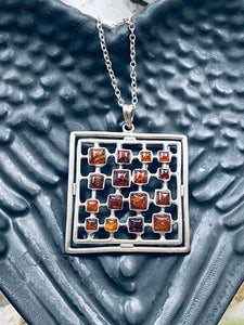 amber silver necklace square stones full moon designs