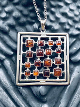 Load image into Gallery viewer, amber silver necklace square stones full moon designs