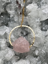 Load image into Gallery viewer, blush pink rose quartz asymmetric hanging necklace, natural