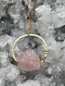 blush pink rose quartz asymmetric hanging necklace, natural
