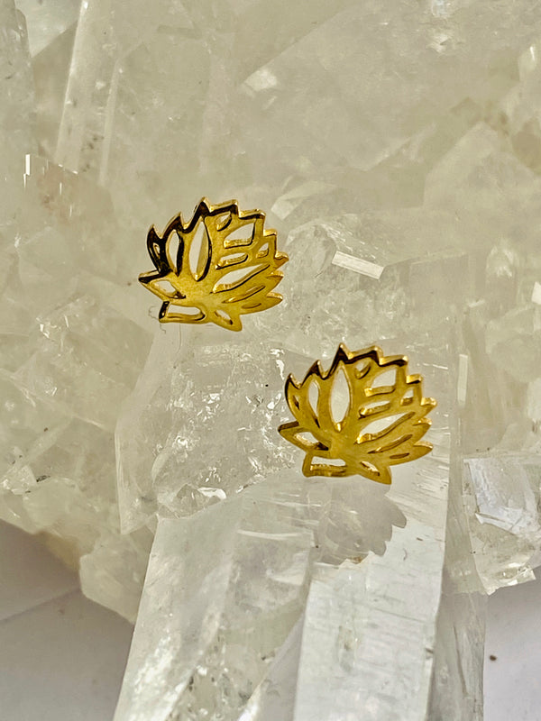 Lotus flower Gold on Silver Studs - Full Moon Designs