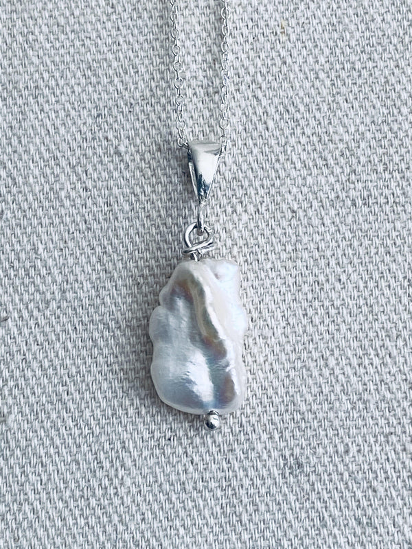 Mother of Pearl SIlver Necklace FUll Moon Designs