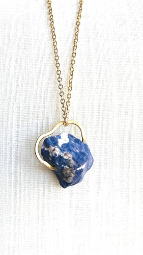 sodalite gold necklace by full moon designs blue gemstone pendant