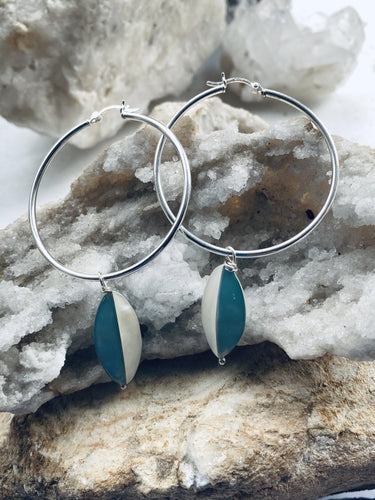 sterling silver hoop earrings with teardrop mother of pearl  accessory, a two tone earring by full moon designs