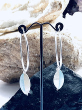 Load image into Gallery viewer, sterling silver hoop earrings with teardrop mother of pearl accessory, a two tone earring by full moon designs