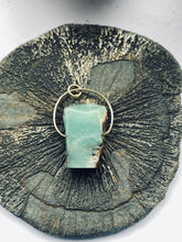 Load image into Gallery viewer, deep turquoise and gold necklace, a natural chrysoprase stone held on gold plated chain by full moon deisgns