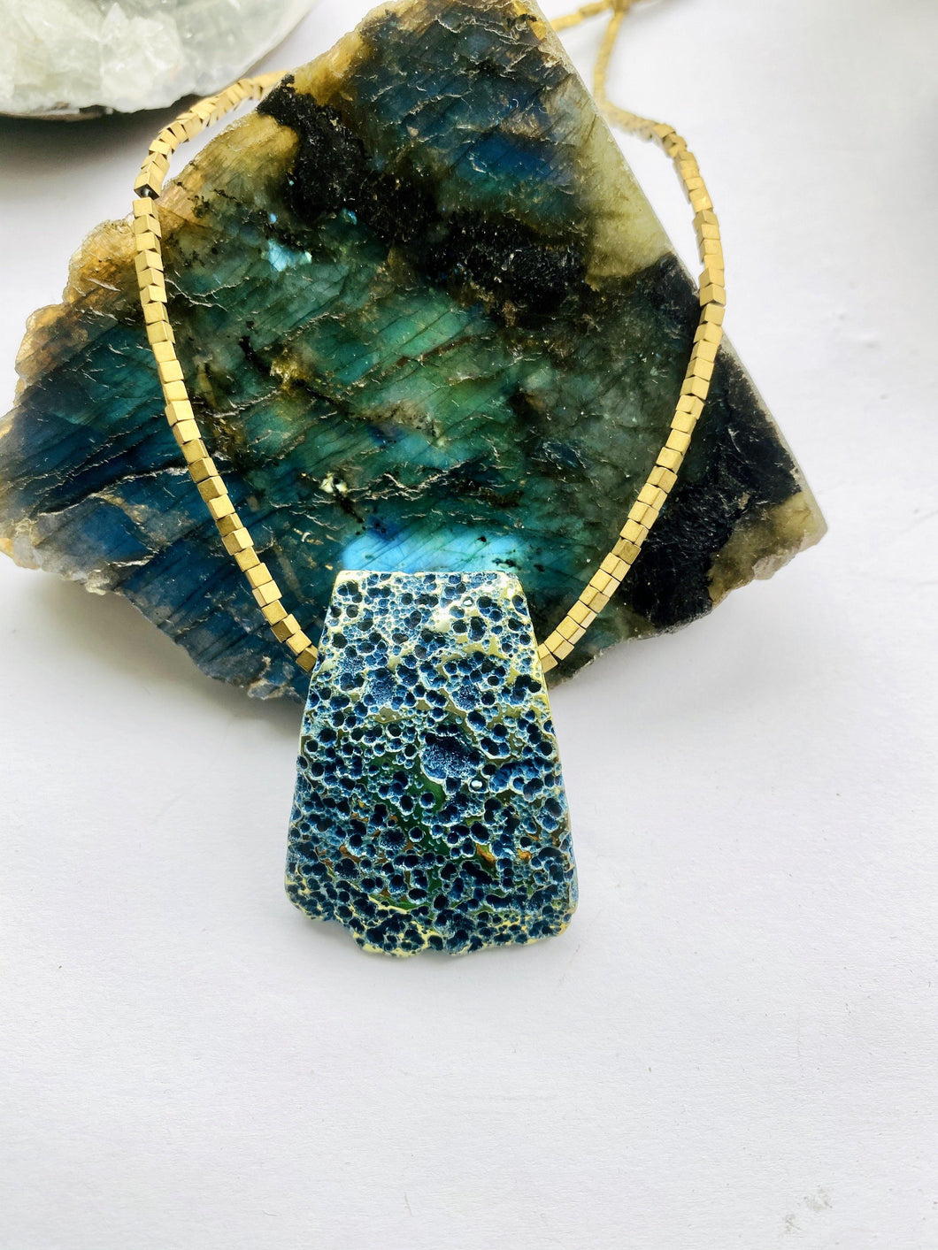Blue Aura and Gold Necklace - Full Moon Designs