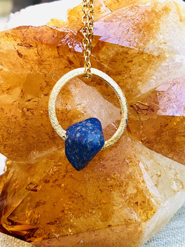 lapis lazuli and gold necklace pendant by full moon designs brixton, blue stone
