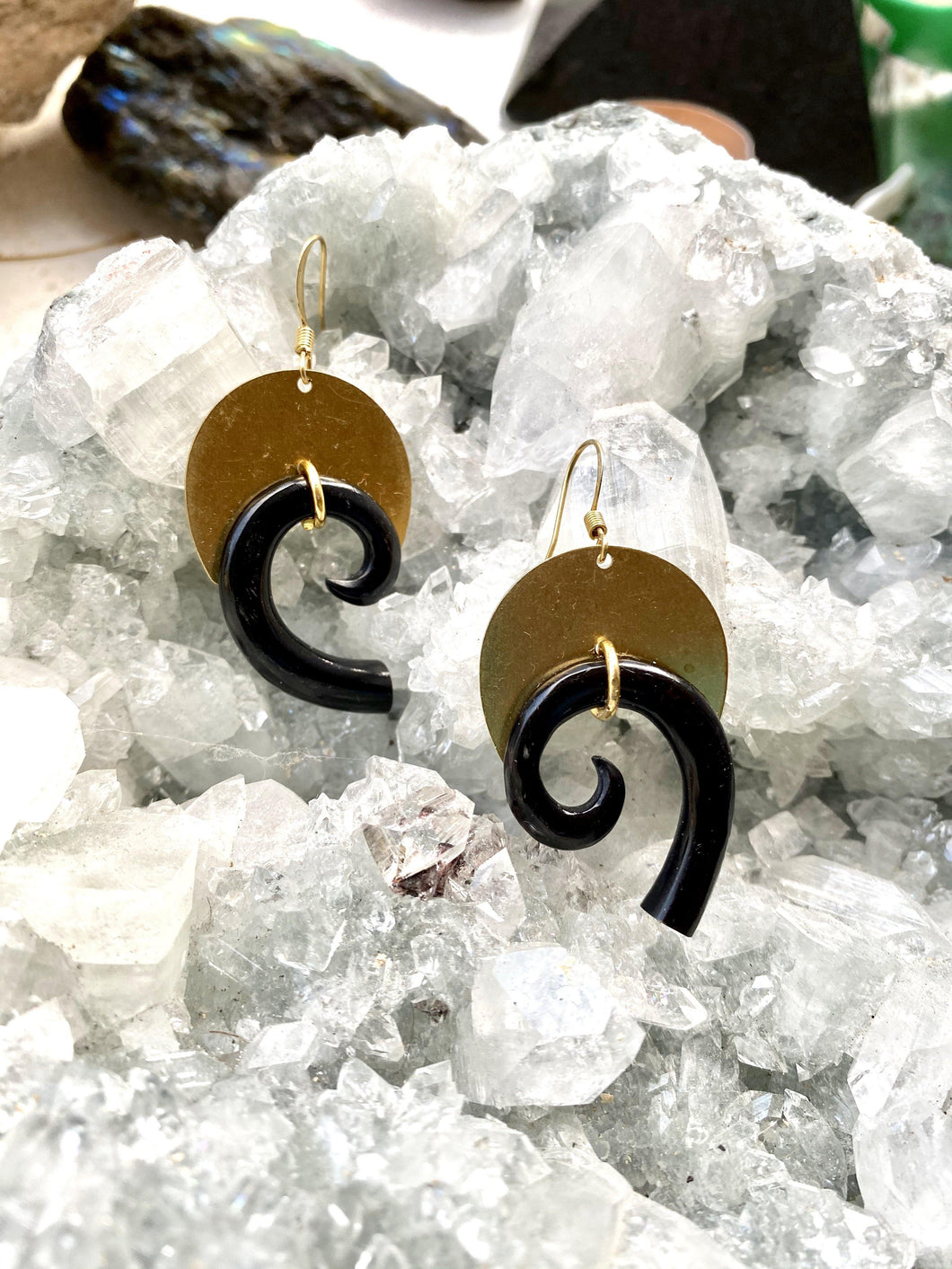 Horn and Brass Earrings by Full Moon Designs