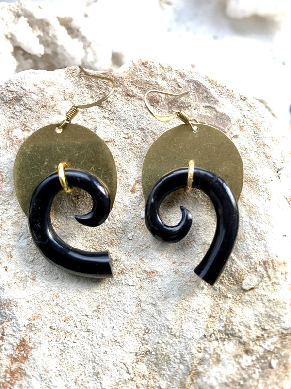 Horn and Brass Earrings - Full Moon Designs