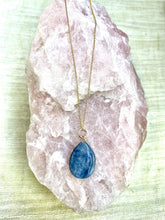 Load image into Gallery viewer, kyanite droplet necklace handmade by full moon designs, blue gemstone jewellery one of a kind unique
