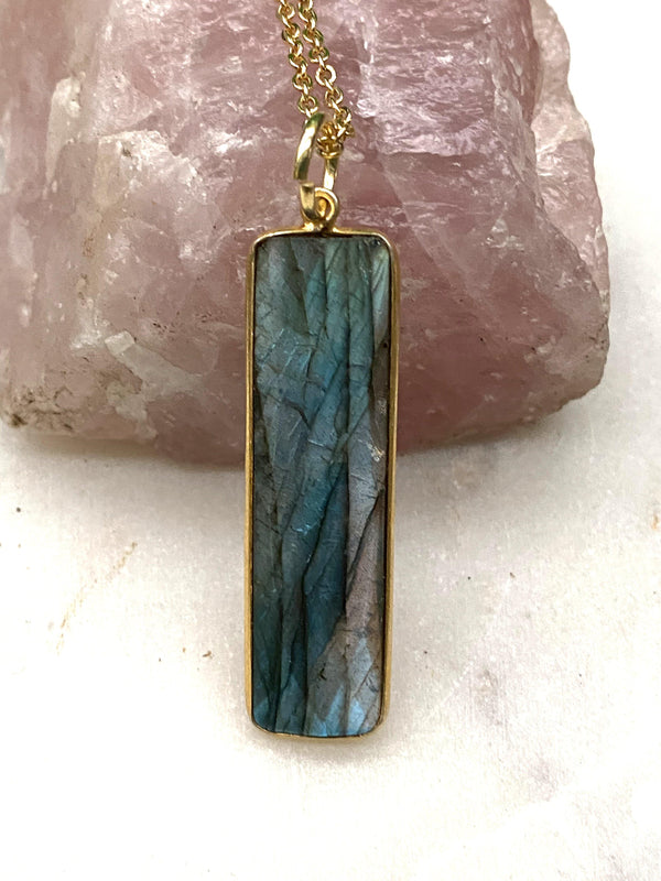 Labradorite Gold Necklace Full Moon Designs