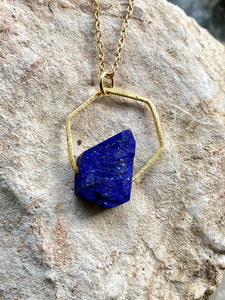 lapis lazuli and gold necklace on chain