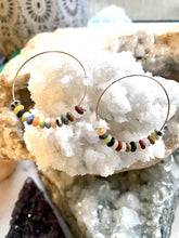 Load image into Gallery viewer, Multicolour Goldfilled Hoops. Handmade by Full Moon Designs