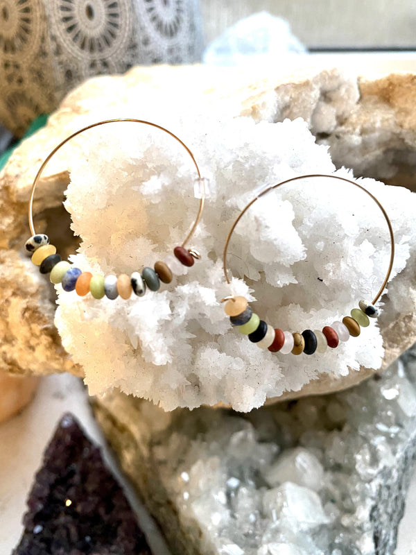Multicolour Goldfilled Hoops. Handmade by Full Moon Designs