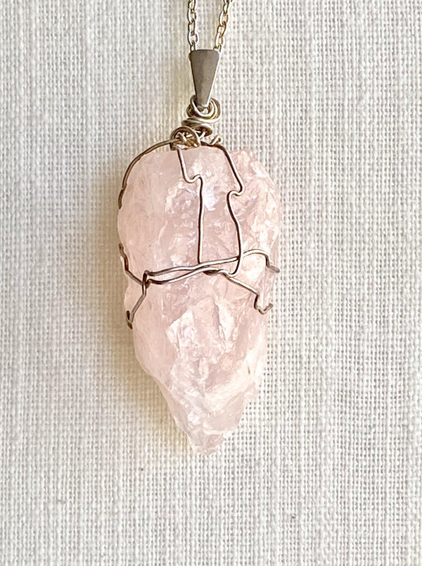 Rose Quartz Silver Necklace - Full Moon Designs