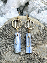 Load image into Gallery viewer, Blue Kyanite brass earrings by Full  Moon Designs