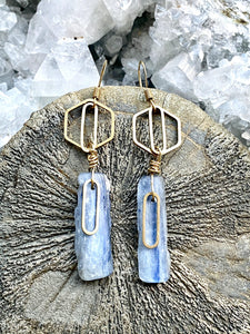 Blue Kyanite brass earrings by Full  Moon Designs