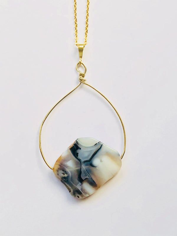 Agate (Grey) Gold Necklace - Full Moon Designs