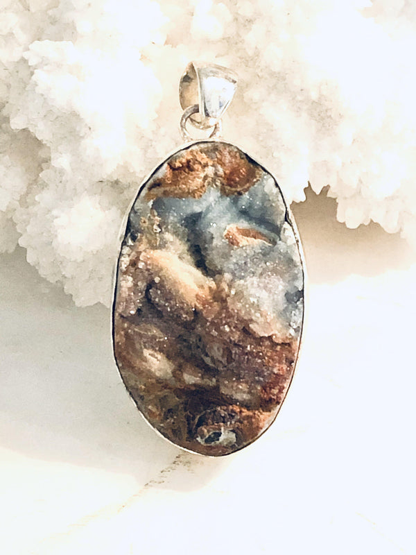 Drusy Agate Sterling Silver Pendant Necklace - Full Moon Designs