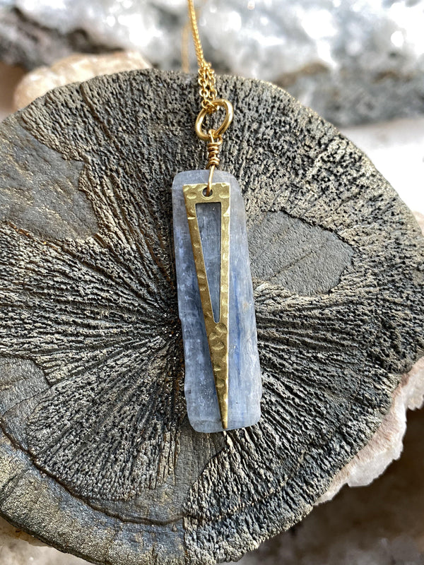 BLue Kyanite and Brass Necklce Full Moon Designs