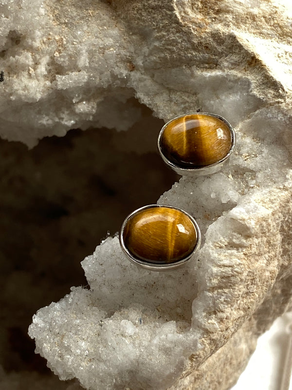 Tiger's eye Sterling Silver Studs - Full Moon Designs